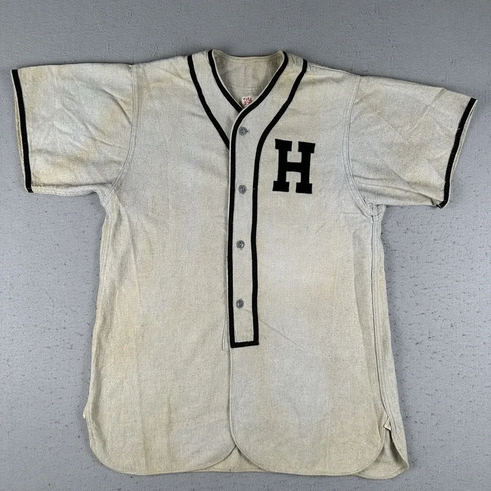 Vintage 30s 40s Baseball Jersey Mens 44 Gray Black Felt H Rubys Sorting‎ Goods